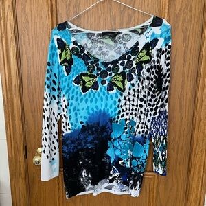 Vibrant Blue and Black Women's Long Sleeve Top